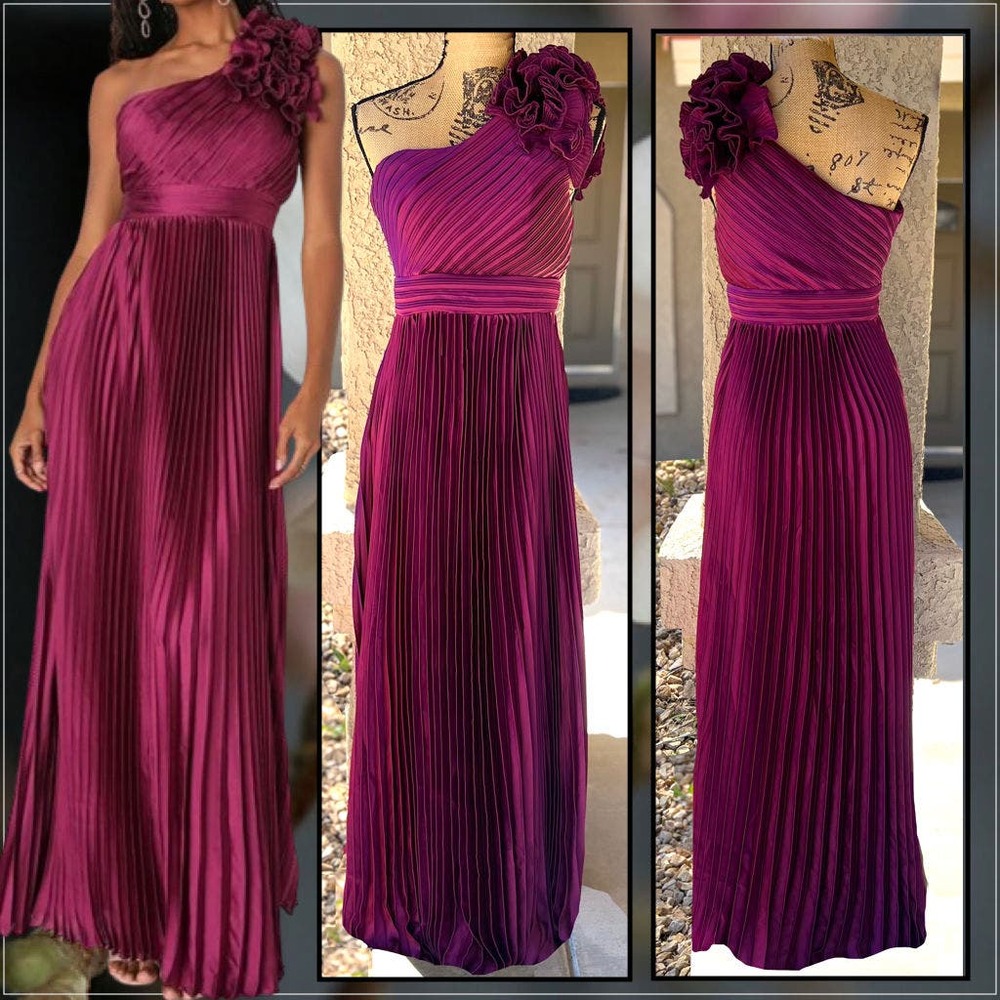 Lulu's Plum Asymmetrical Pleated Gown